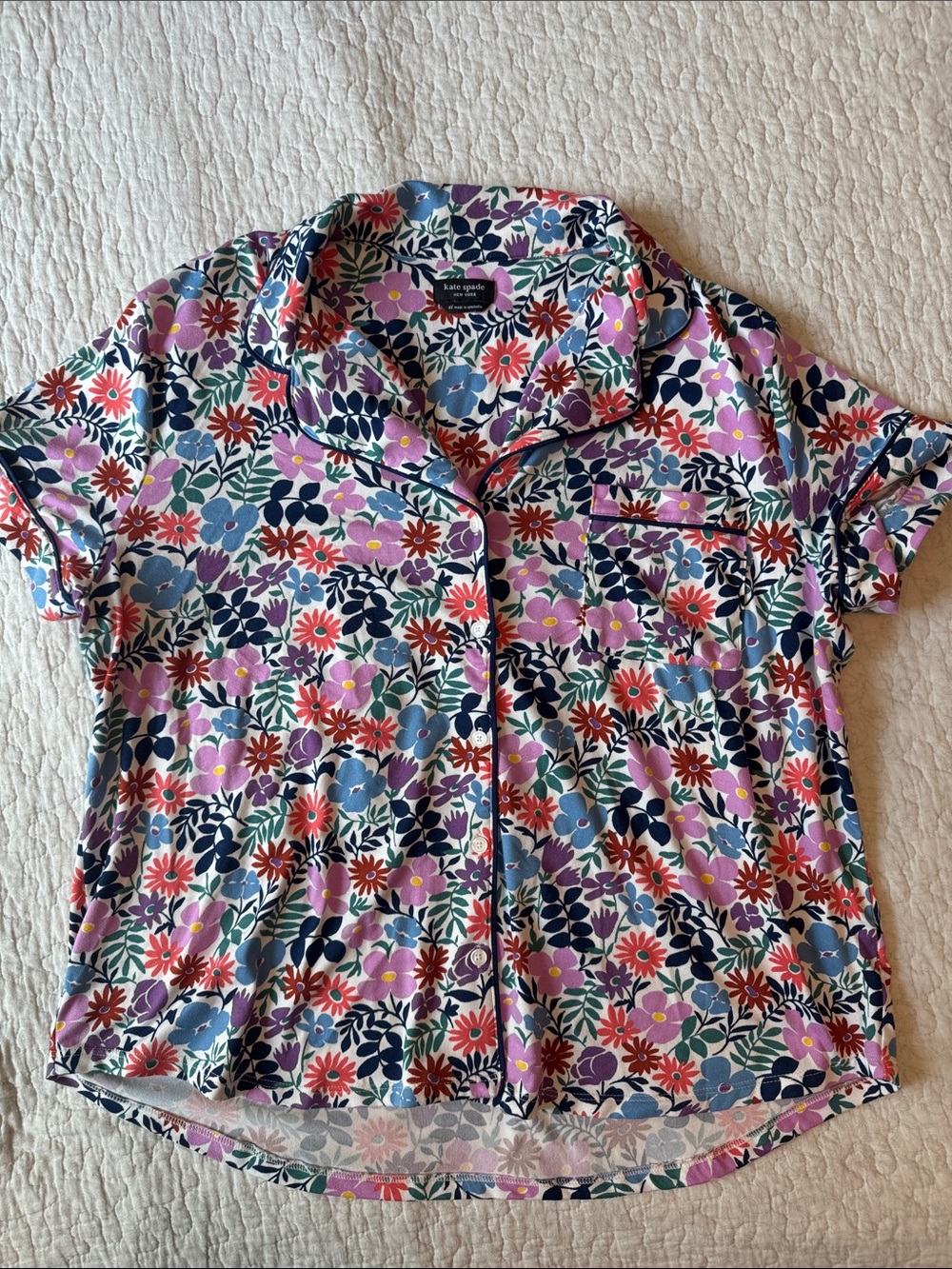 kate spade Floral Super Soft Pajama Set in Pink, Blue, Navy & Green - Picture 2 of 4